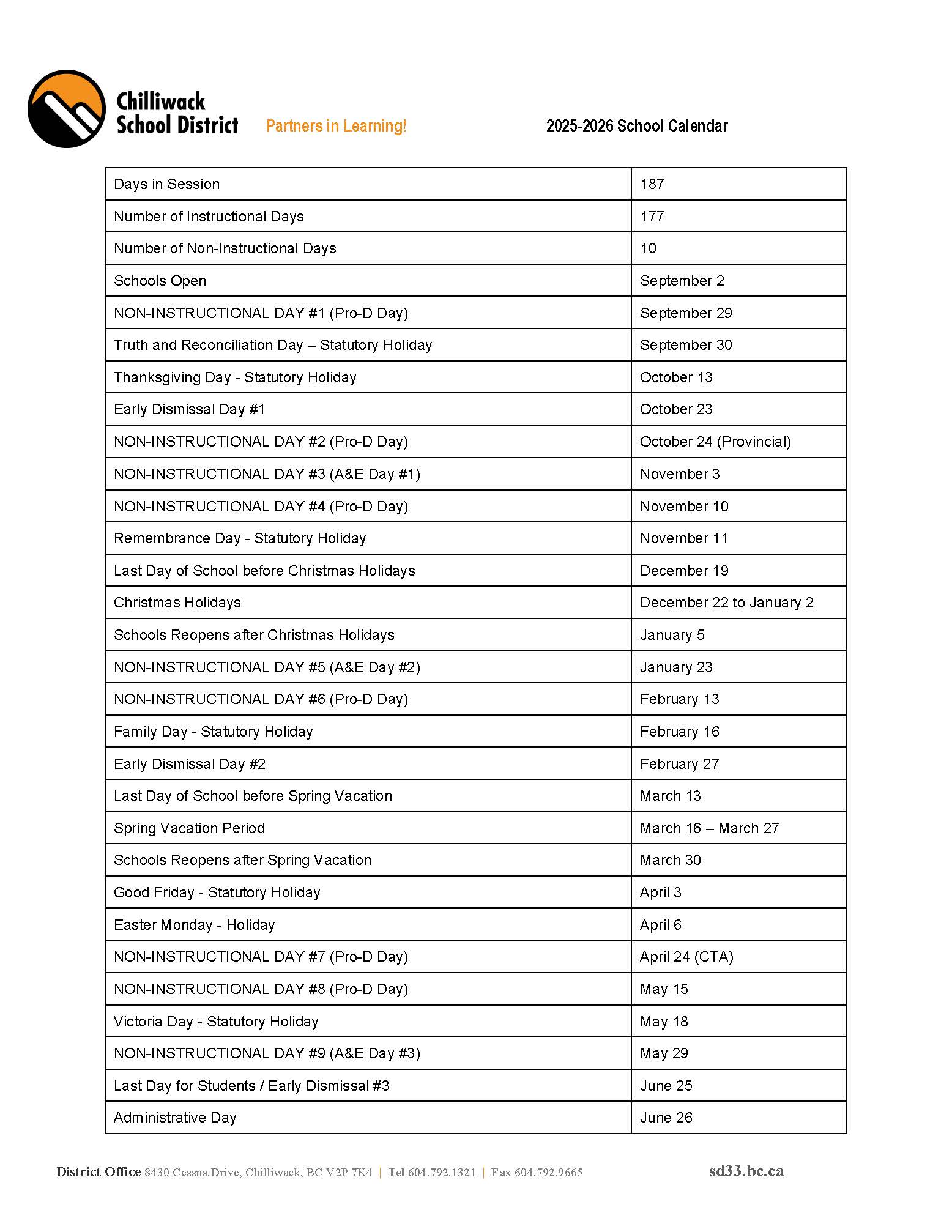 school calendar